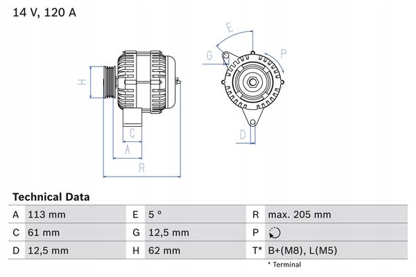 фото №2, Генератор 12v bosch 0986049530 73503235