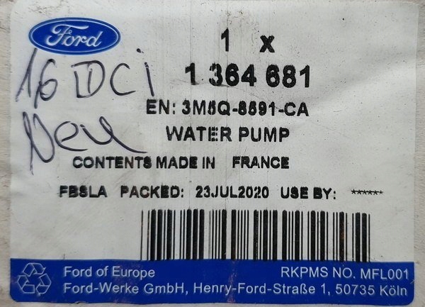 фото №8, Дополнительный насос воды 1.5 1.6 d ford ecosport c-max