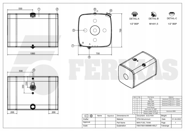 фото №8, Новый aluminiowy бак топлива man 450l 81122015700