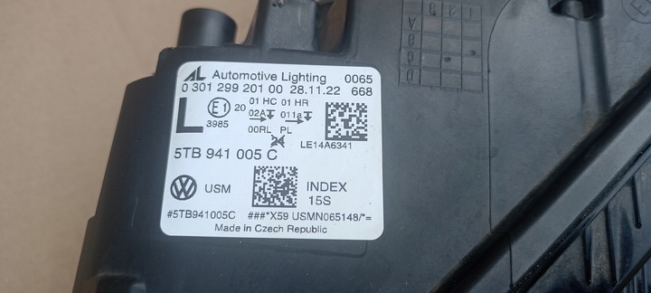 фото №8, Лампа перед передняя левая vw touran iii 3 15-20rok 5tb941005c 030129920100