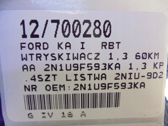 фото №9, Ford ka i форсунки 2n1u9f593ka 1,3 kpl.4szt планка 2niu-9d280-ca