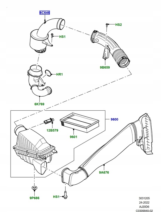 фото №9, Оригінальна труба впуск фільтра повітря new defender l663 20- 3.0 lr142011