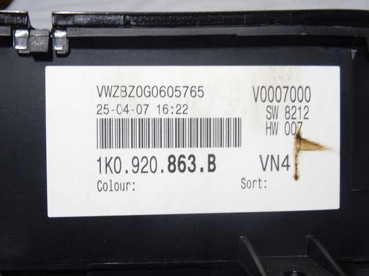 фото №9, Компьютер спидометр набор vw golf v 5 1k0 2.0 tdi bkd 03g906021kk 1k0920863b
