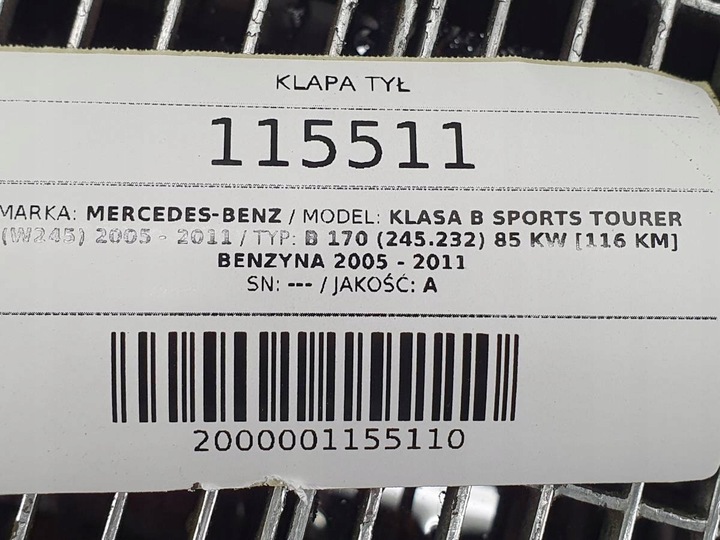 фото №15, Кришка зад задня багажника mercedes w245 b170 191 чорний