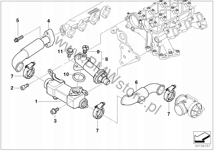 фото №15, Bmw e46 e60 e65 3.0 d m57n радіатор вихлопних газів egr труба термостат 7789790