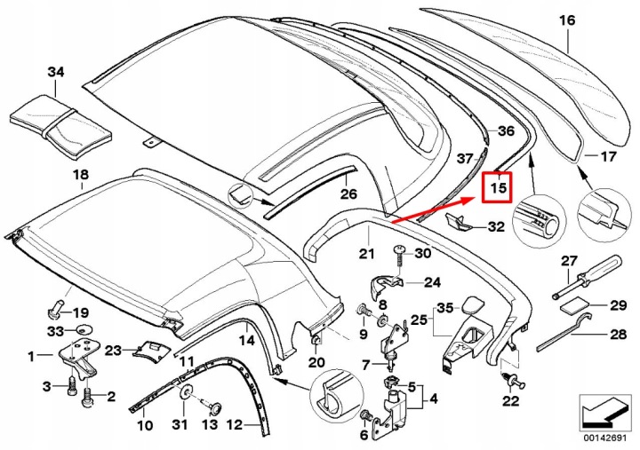 фото №10, Ущільнювач рами задньої скла hardtop bmw 3 e36 8397667 54218397667