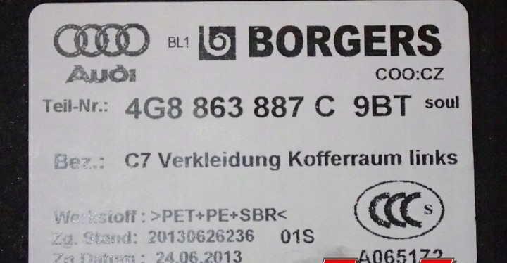 фото №10, Боковина багажника левый a7 c7 4g8 4g8863887c 9bt