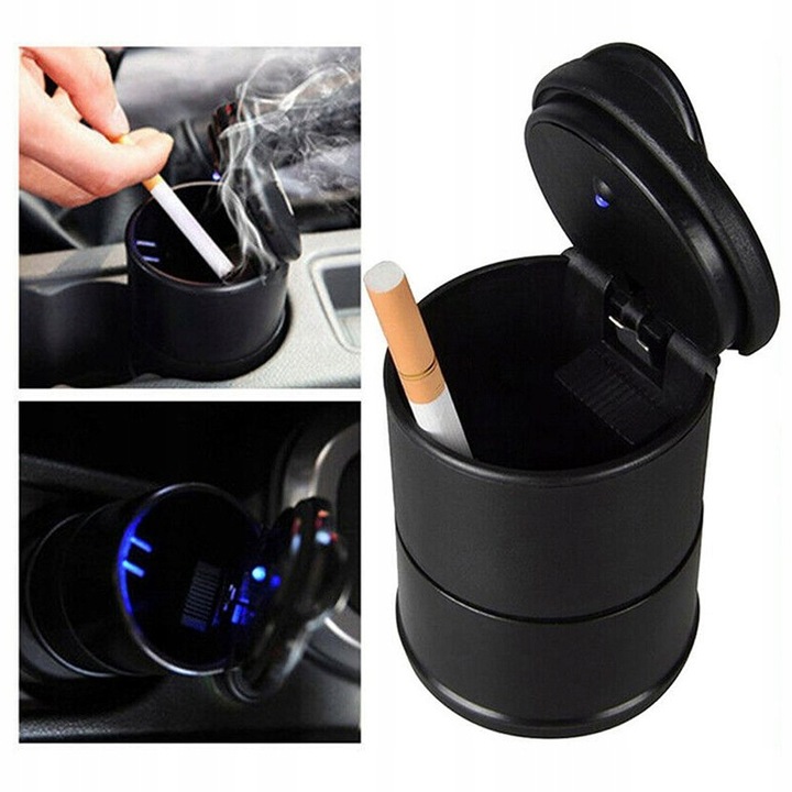 фото №2, Пепельница автомобильная led корзина w место чашки хром