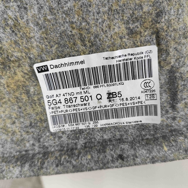 фото №12, Потолок vw golf vii 5g1, bq1, be1, be2 5g4867501q 28479736 2.0l 221kw