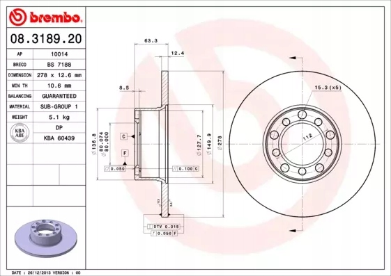 фото №16, Brembo 08.3189.20 диск гальмівна