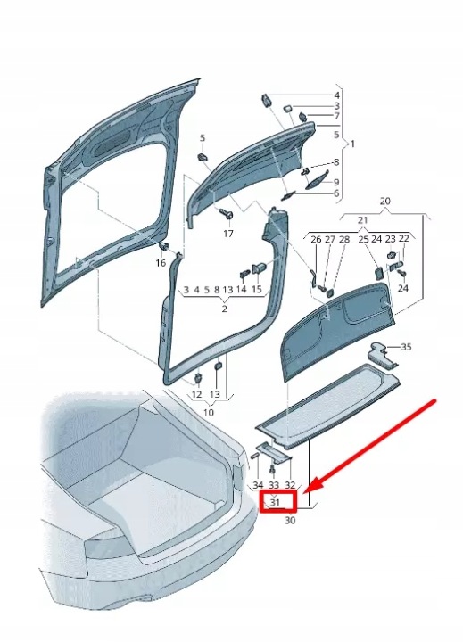 фото №13, Audi a5 8t3 комплект ремонтний кронштейна полиці задньої 8t8898084a