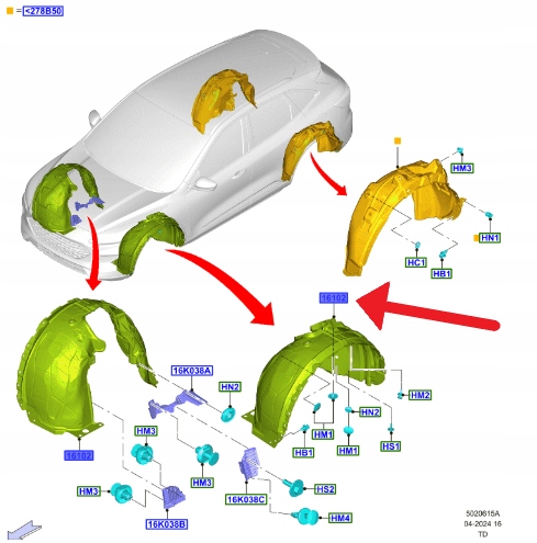 фото №1, Підкрилок праві перед ford kuga втулка стабілізатора 2024- 2794804 _ lj6b-16034-cg
