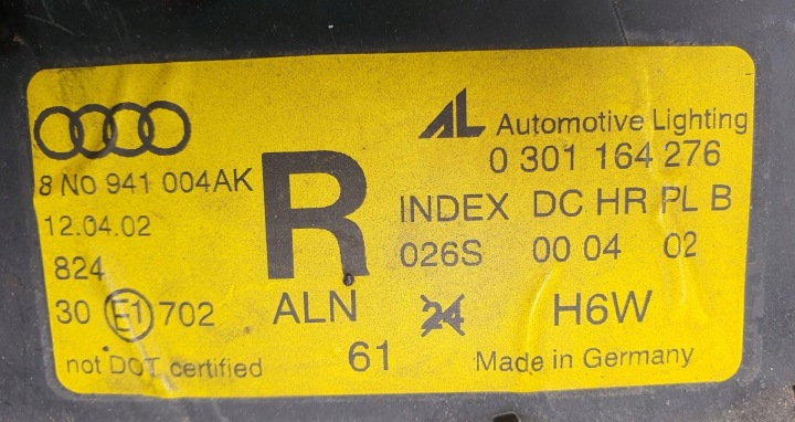 фото №8, Фара права перед передняя ксенон audi tt 8n 8n0941004ak 0301164276 европа