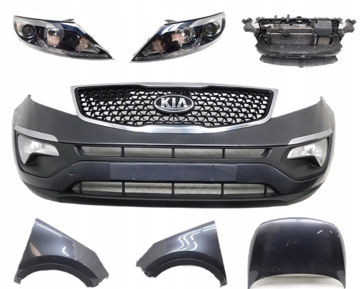 фото №1, Бампер перед капот 2x крило лампа pas - kia sportage iii e5b 1.7 crdi
