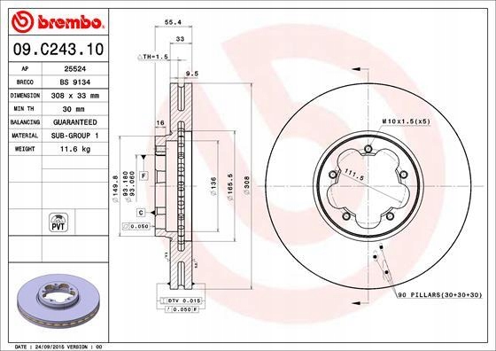 фото №13, Brembo 09.c243.10 диск гальмівна