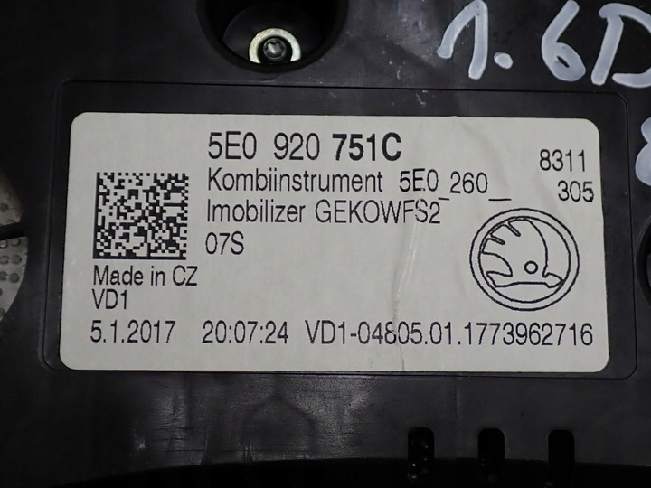 фото №8, Спидометр приборы европа 5e0920751c skoda octavia iii 5e 1.6 tdi 17r