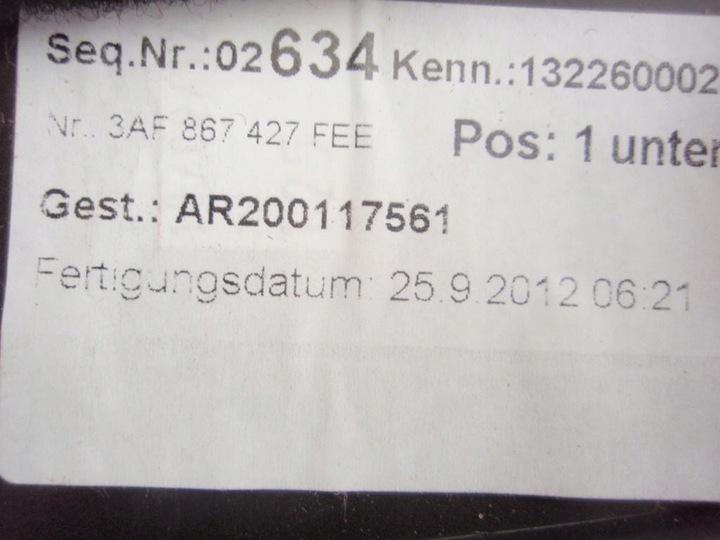 фото №5, Ap боковина багажника левый зад 3af867427 fee passat