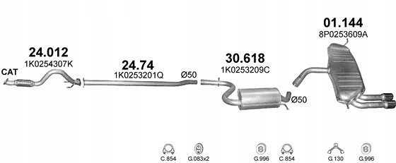 фото №4, Глушитель конечный audi a3 sportback poj.1,4tfsi +2,0fsi +набор