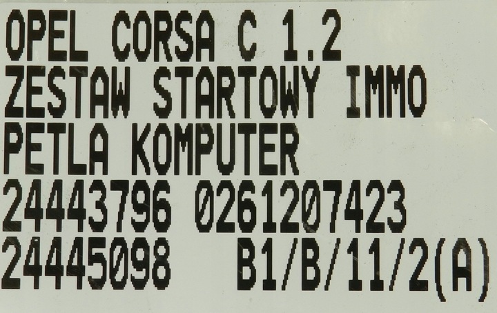 фото №8, Набор стартовый компьютер двигателя иммобилайзер opel corsa c 1.2 24443796 0261207423