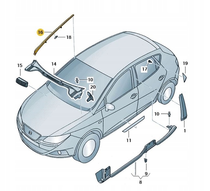 фото №1, Левая планка прокладка рамка стёкла seat ibiza