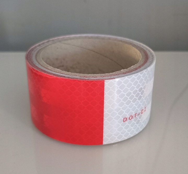 фото №11, Стрічка попереджувальна плівка відбивна білий червона 50mm grandes