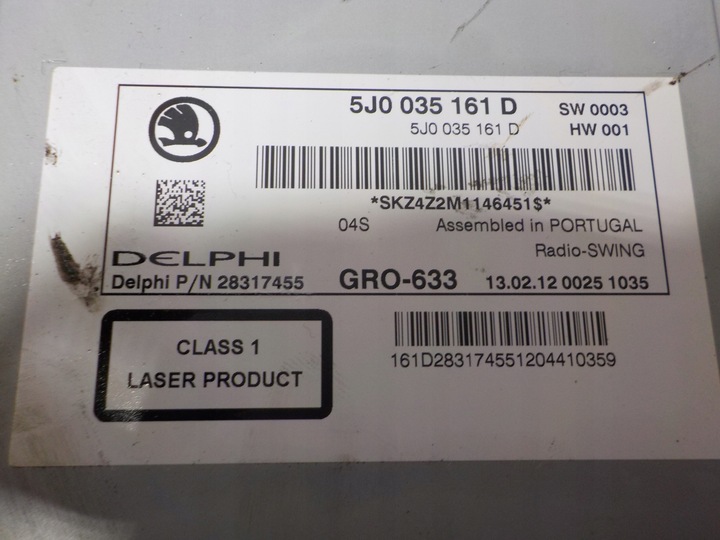 фото №7, Skoda roomster 2012r. 1.4b радио заводские swing 5j0035161d