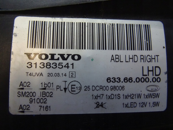 фото №10, Лампа правая volvo xc70 v70 s80 ксенон 31383541 07-12 llu