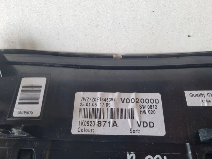фото №6, Vw golf v спідометр  прилади 1k0920871a 2.0 fsi 200 tys km європа