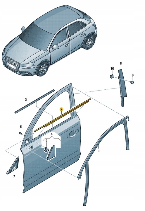 фото №1, Прокладка накладка скла ліва зовнішня audi a1 aso оригінал