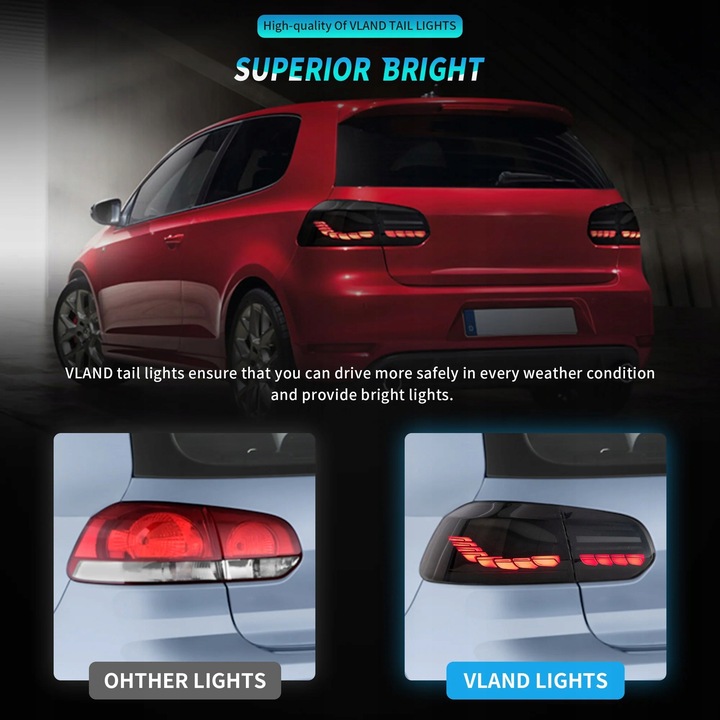 фото №12, Лампи задні kpl повний led neon oled тюнінг чорний vw golf vi 6 5k0 2008-2013