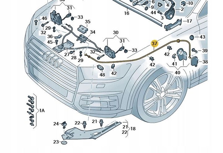 фото №1, Тяга замка трос открывания капота защёлка передний audi q7 оригинал aso