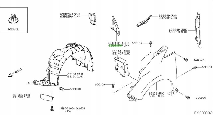 фото №13, Izolator-przedni крыло, верхний левое nissan leaf oem номер 638a3-5sk0b