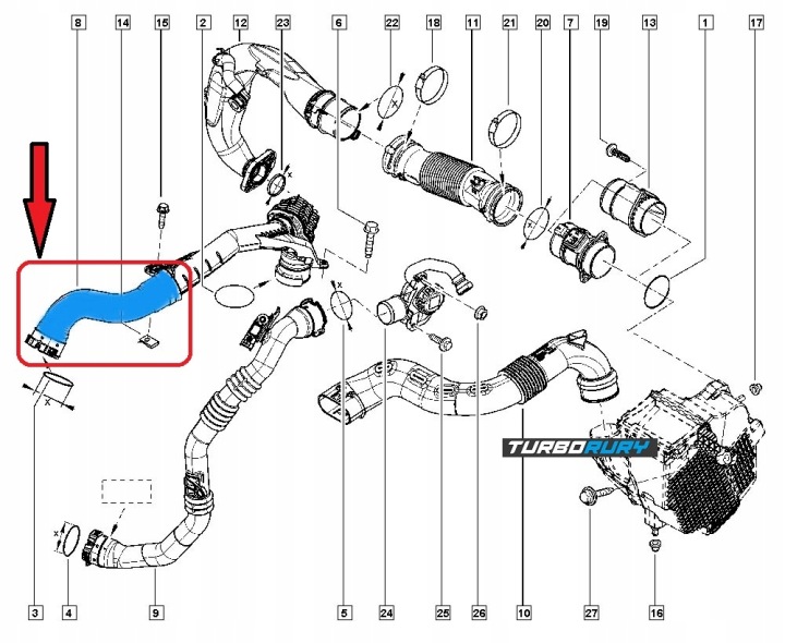 фото №10, Труба шланг turbo интеркулер dacia duster renault clio iv 1.5 dci 144609034r