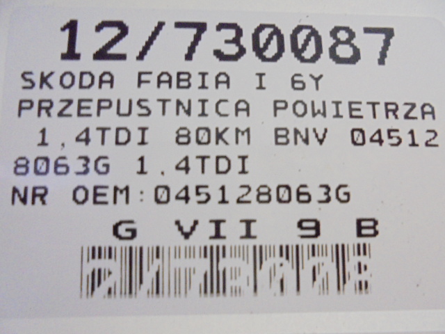 фото №9, Skoda fabia i дроссельная заслонка воздуха 045128063g 1,4tdi 80km bnv