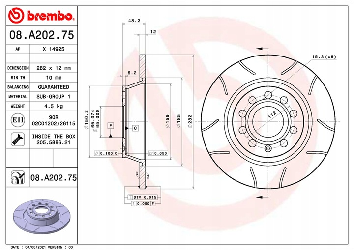 фото №2, Brembo 08.a202.75 диск тормозная