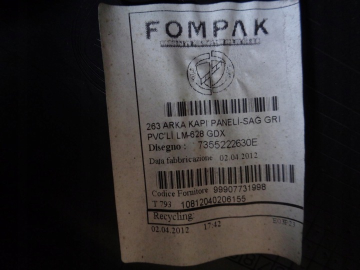 фото №9, Карта двері fiat doblo 2 ii 2010-2015r. праве заднє