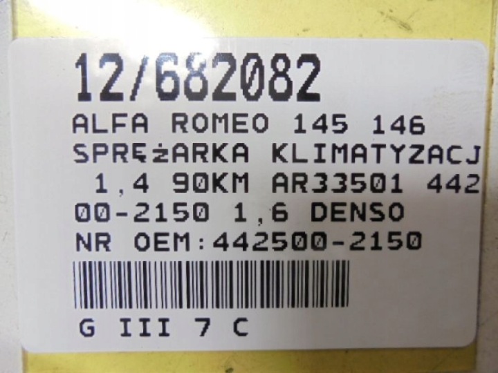 фото №8, Alfa romeo 145 146 компресор 442500-2150 1,6