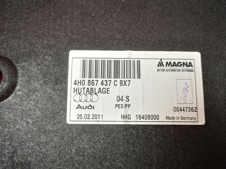 фото №7, Audi a8 4h d4 полиця задня багажника чорна 9x7 4h0867437c
