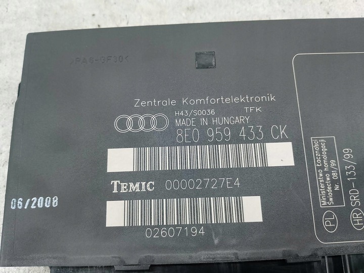 фото №6, Модуль комфорта audi a4 b7 8e0959433ck 00002727e4 2.0 tdi