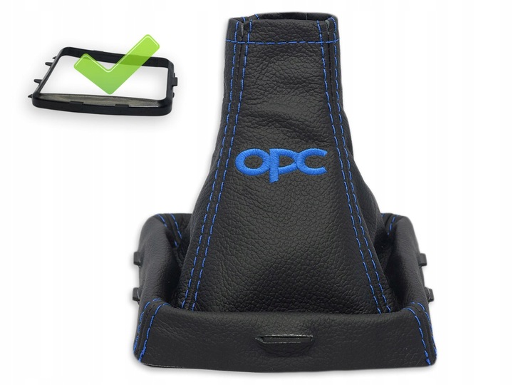 фото №1, Opel vectra c чехол изменения коробки передач чёрная кожа вышивка тёмно-синий opc рамка