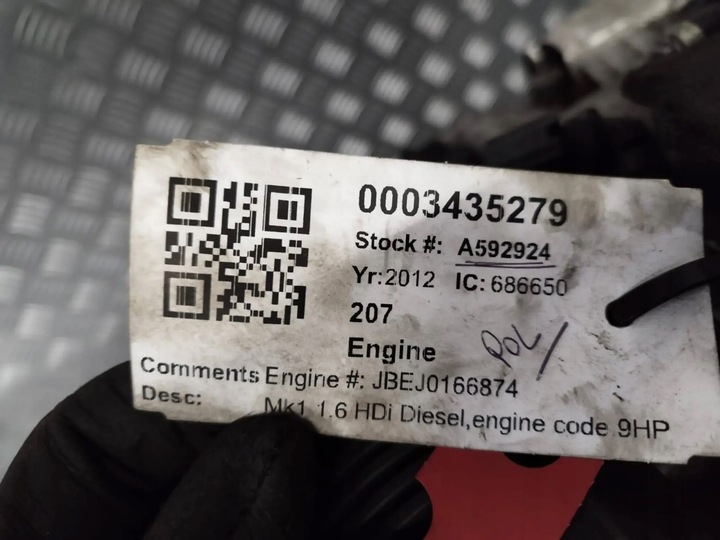 фото №6, Двигатель комплектный peugeot 207 1.6 e-hdi 9h06 10jbej форсунки turbo 118tyś mil