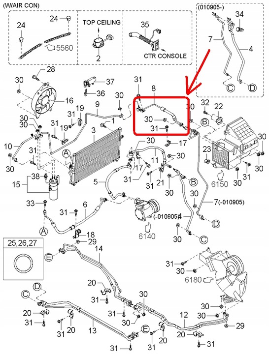 фото №7, Шланг кондиционера ciśn.#2 kia carnival i 98-99