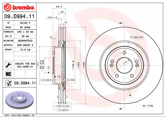 фото №2, Brembo диск тормозная 09.d994.11