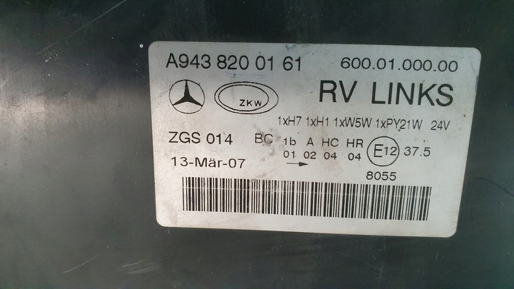 фото №13, Лампа перед ліва mercedes actros mp2 mp3 03- a9438200161