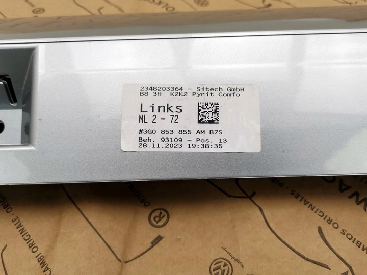 фото №2, Новая org планка накладка пороговая левая vw passat b8 3g0853855am lb7s