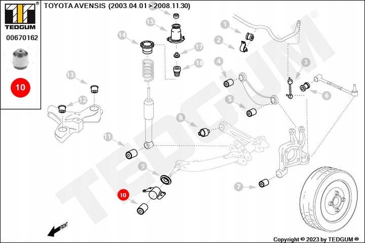 фото №9, Втулка важеля /t/avensis 03-09/dol/przo tedgum 00670162 підшипник,