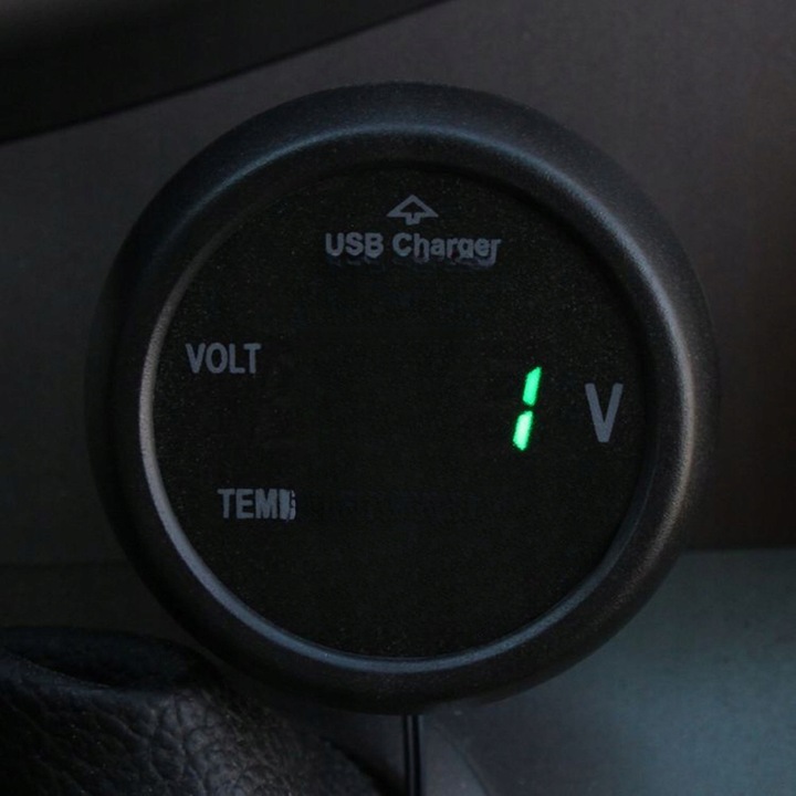 фото №5, Зарядний пристрій автомобільна з usb термометр вольтметр зелений червона
