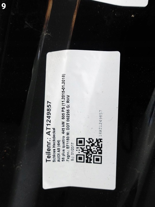 фото №10, Audi s8 plus a8 4h0 d4 рестайлинг 13-17 крышка крышка багажника демонтаж ly9t y9t