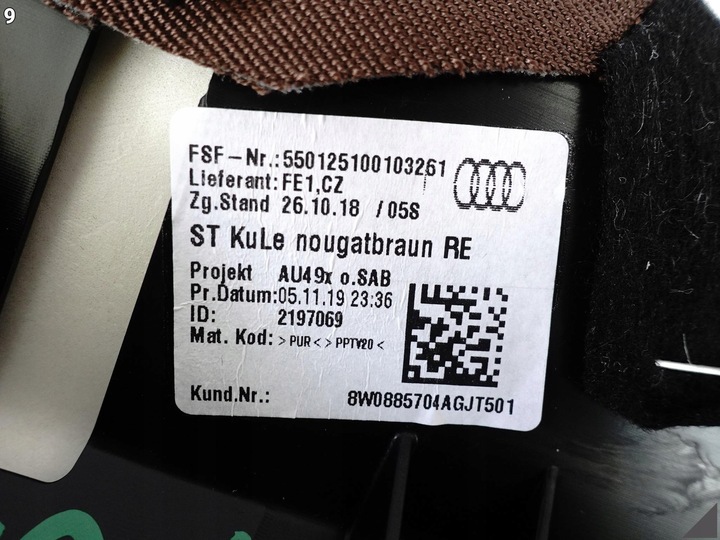 фото №10, Audi a5 8w6 f5 a4 8w0 b9 15- захист боковина оббивка диван зад права jt5