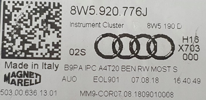 фото №9, Спидометр приборы audi s4 b9 s5 f5 tfsi 8w5920776j